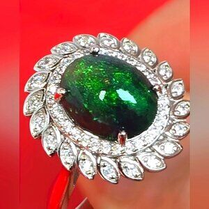 925 Sterling Silver Ring Sz 9 with Natural Top Quality Black Opal 11x9mm